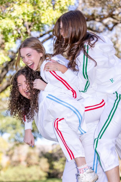 Friends laughing together in RACHOL poplin sets